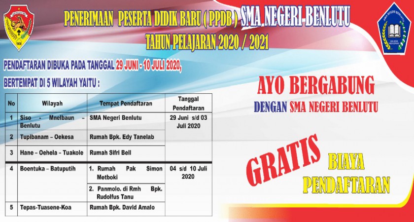 Penerimaan Siswa Baru SMA NEGERI BENLUTU Tahun Pelajaran 2020/2021